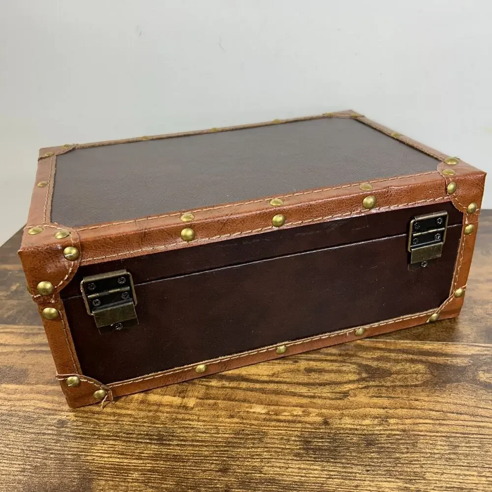 Unbranded Vintage Style Small Trunk Decorative Storage Box Faux Leather Brown